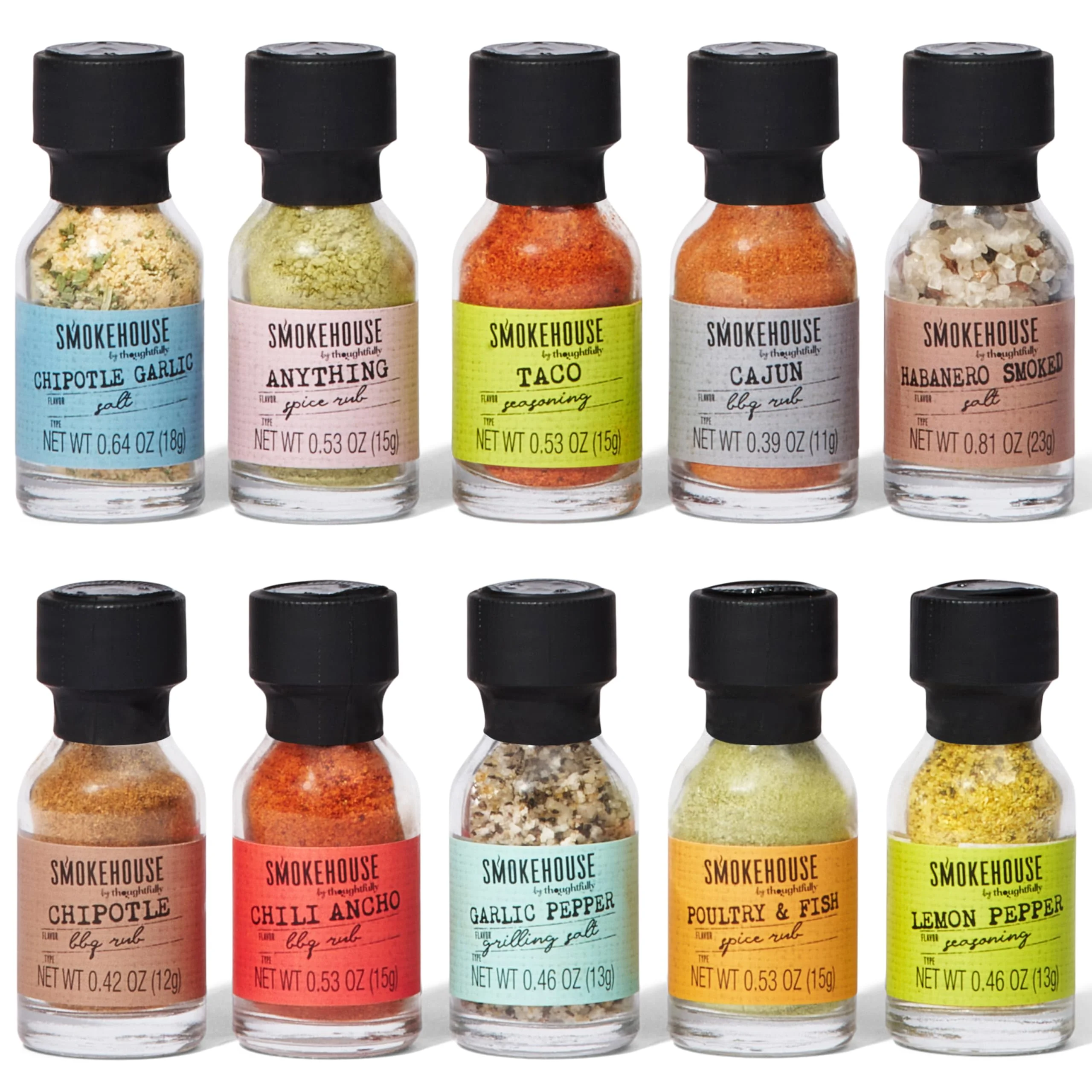 Smokehouse by Thoughtfully, Gourmet Grilling Spice Gift Set, Grill Seasoning Flavors Include Chipotle, Lemon Pepper, Habanero, Cajun & More, Set of 10