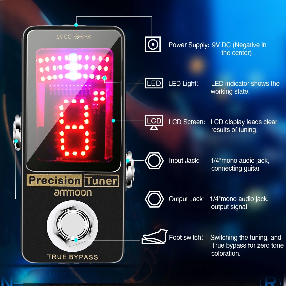 ammoon Tuner,Metal Shell Tuner Pedal Led Display Pedal Led Precision - Bypass Bass Ammoon Tuner Ammoon Precision Tuner - Ammoon Bass Ammoon Bass Tuner