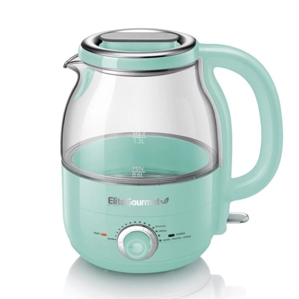 Elite Gourmet 1.2L Adjustable Temperature Electric Glass Kettle (Mint)
