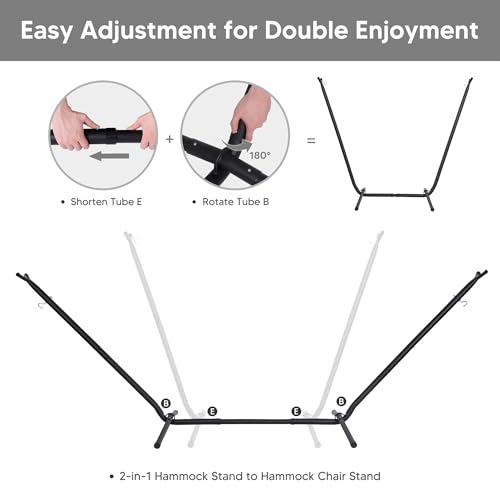 SUNCREAT 2-in-1 Hammocks Hammock Chair with Stand, 475 lbs Capacity, Heavy Duty Two Person Hammock with Stand, Patent Pending, Blue Stripe