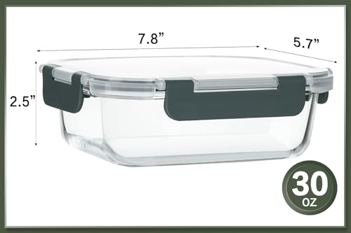 KOMUEE 10 Packs 30 oz Glass Meal Prep Containers,Glass Food Storage Containers with Lids,Airtight Glass Lunch Bento Boxes,Microwave,Freezer and Dishwasher,Gray