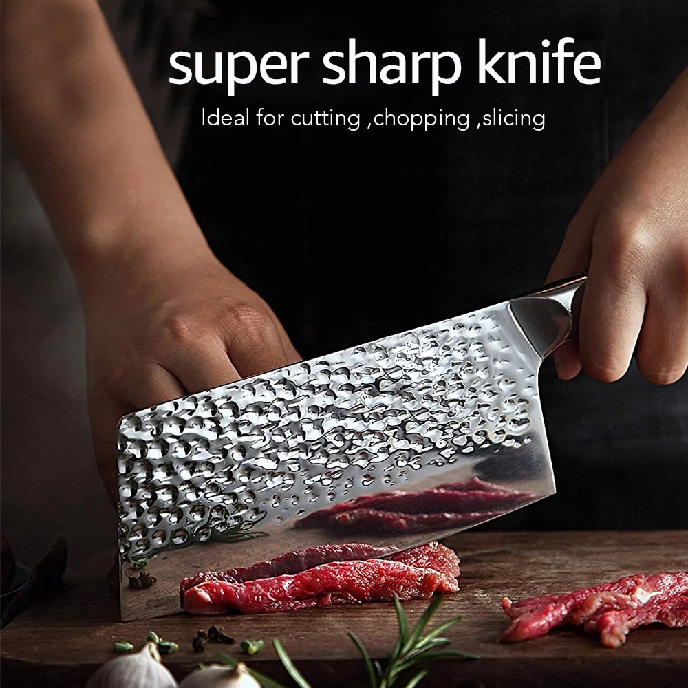 Cleaver Knife, Ultra Sharp Kitchen Meat Cleaver 7 Inch, High Carbon Stainless Steel Butcher Knives with Forged Blade & Wooden Handle, Heavy Duty Chinese Cleaver for Meat Cutting Vegetable Slicing
