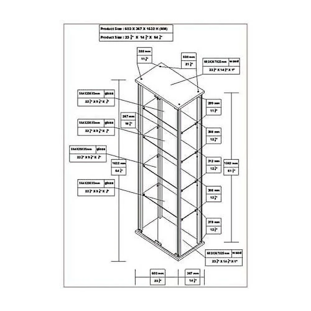 Traditional 5 Shelf Glass Curio Cabinet In Black