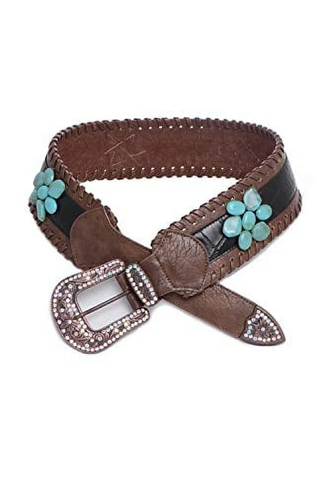 Nomad Creek Women's Turquoise Stone Studded Wide Leather Belt