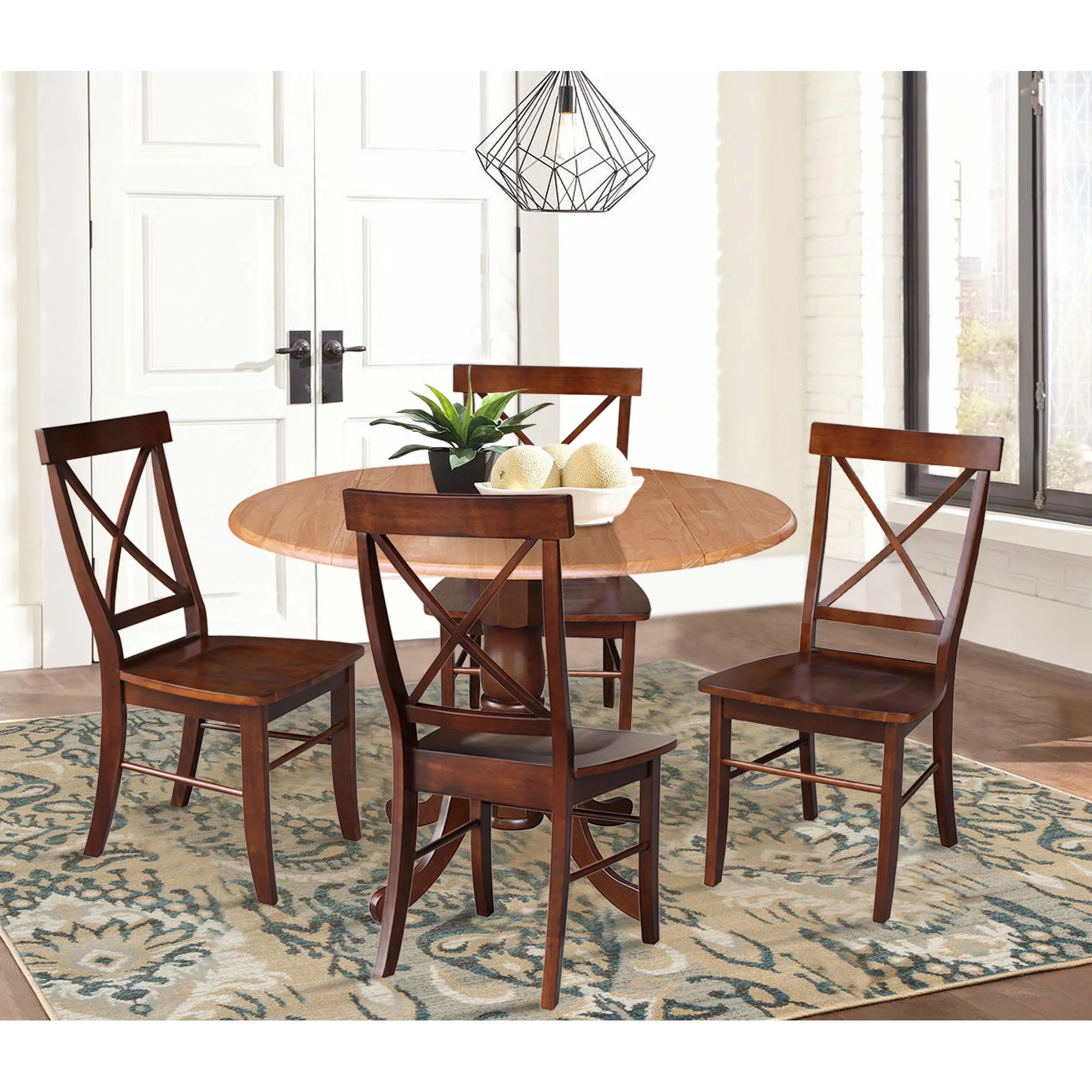 42 in. Dual Drop Leaf Table with 4 Cross Back Dining Chairs - 5 Piece Dining Set