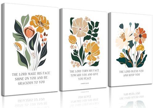 3pcs Bible Blessing Wall Art Christian Wall Decor Pictures Botanical Flowers Posters Prints The Lord Bless Youand And Giveyou Peace Canvas Paintings for Living Room Bedroom Church Decoration Unframed