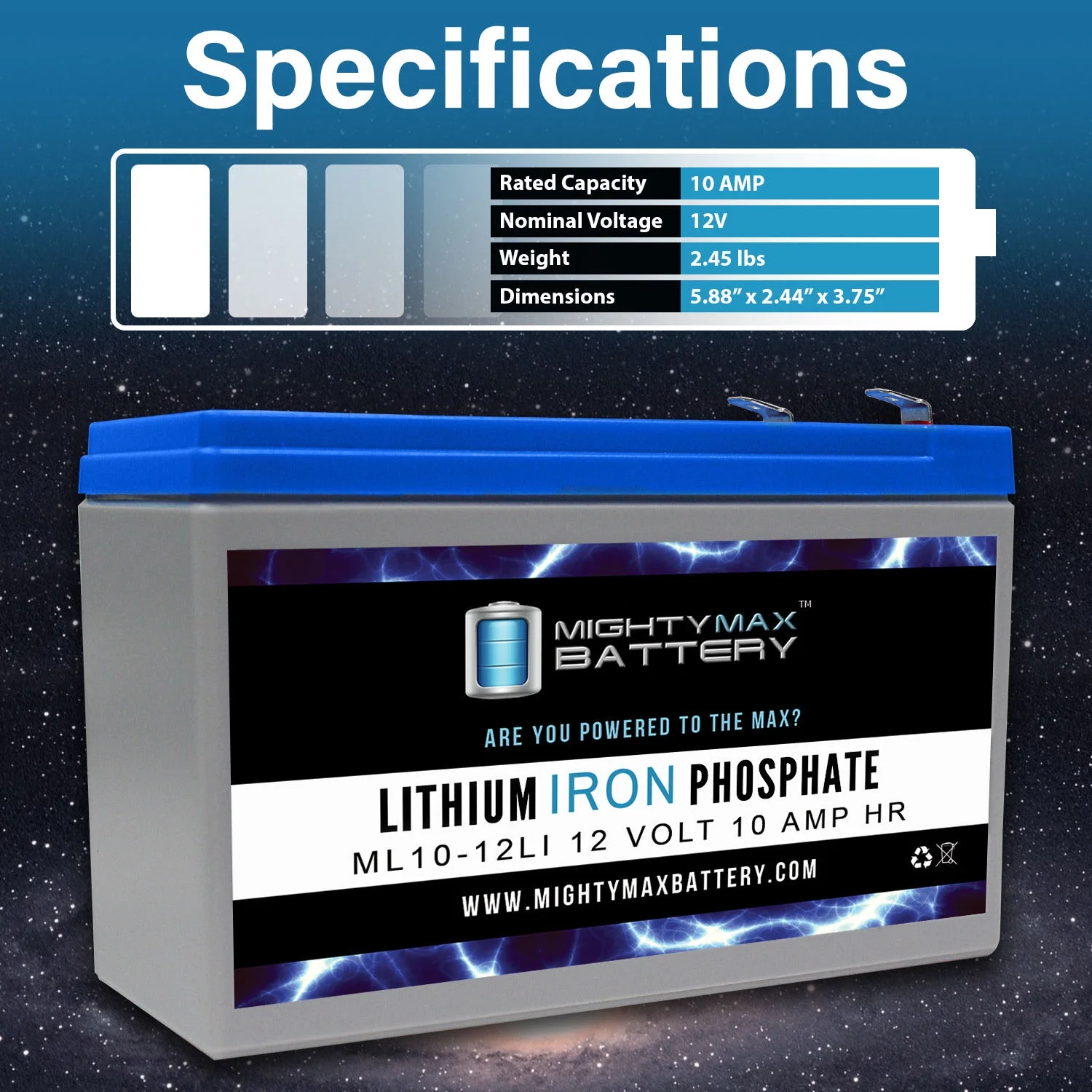 12V 10AH Lithium Replacement Battery Compatible with Exide EP1229W - 4 Pack