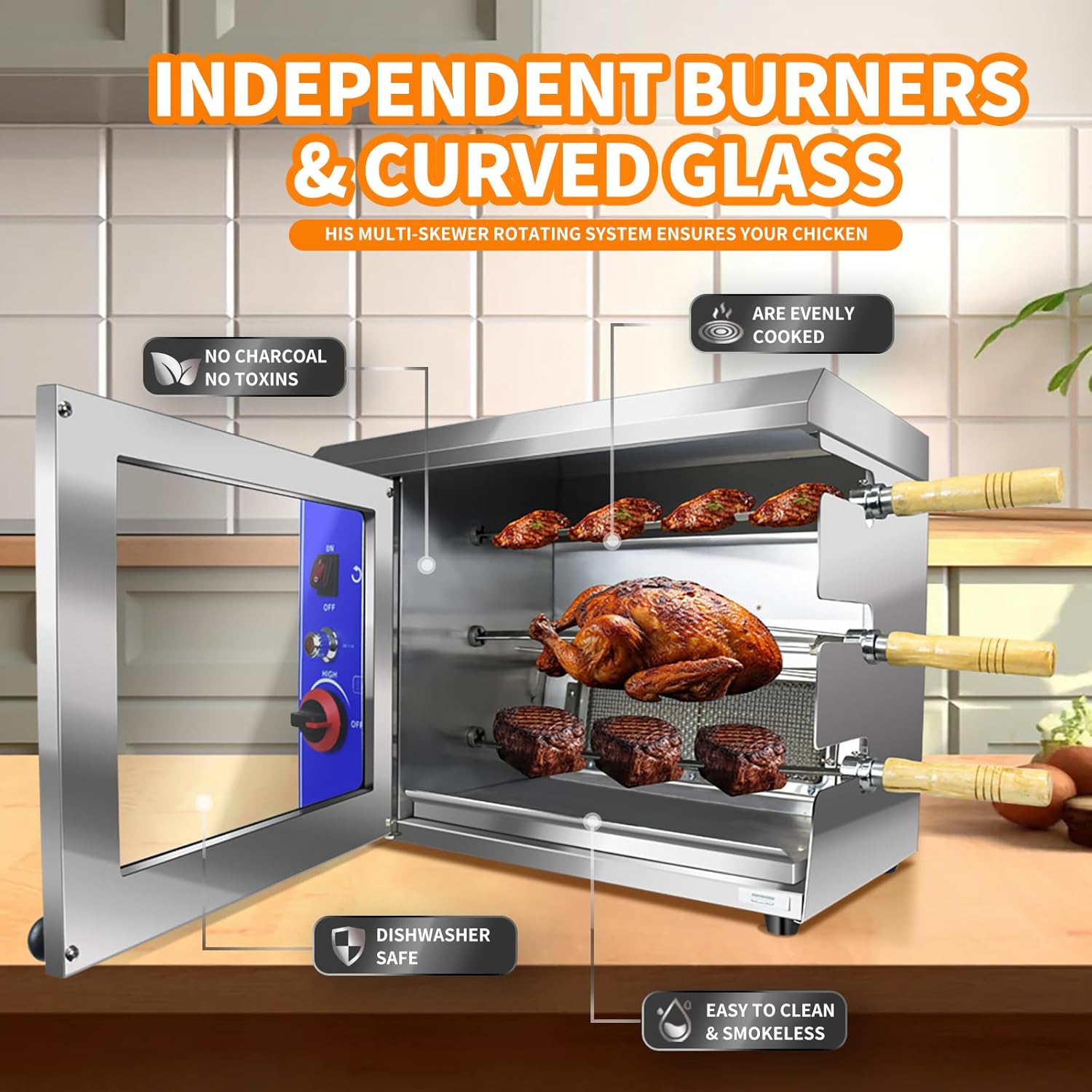 Li Zhen Gas Rotisserie Oven Shawarma Grill Machine Doner Kebab Machine Chicken Rotisserie Grill Propane Grill with Rotisserie Electric Rotisserie with 3 Auto Rotating