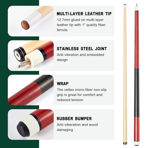 Syhood Pool Cue Sticks Case and Repair Accessories Set Including 58 Inch Maple Professional Pool Cue Sticks 13 mm Tip 1 Case and Replacement Kit for Billiard