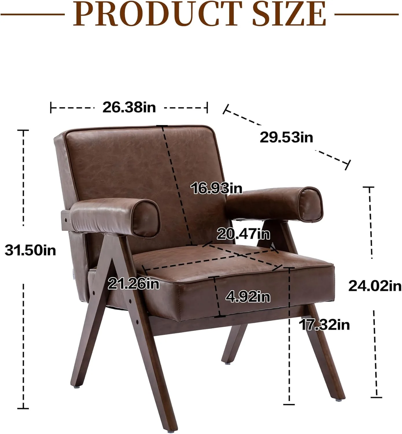 HOOMHIBIU Accent Chairs for Living Room  PU Leather Leisure Chair with Solid Wood Armrest and Feet  Modern Wood Single Chair for Bedroom  Small Spaces  Apartment  Office (Brown)