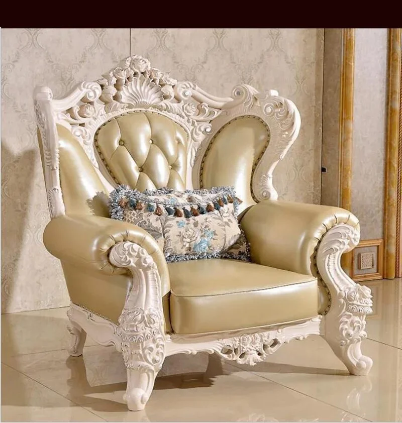 high quality  European  antique living room sofa furniture genuine leather set o1062