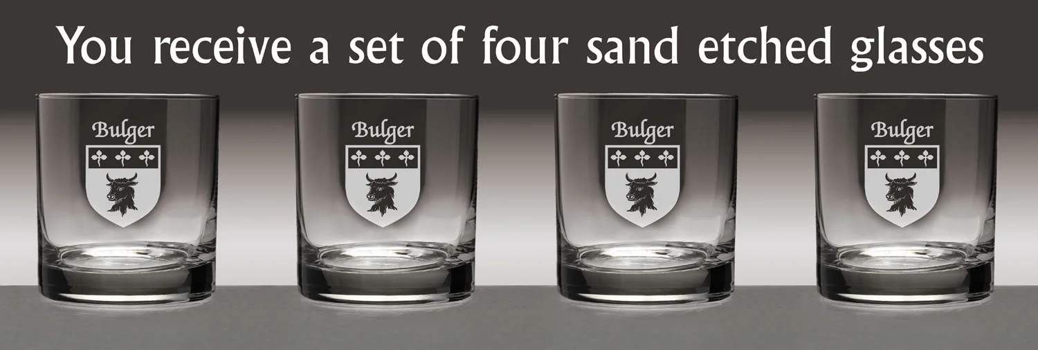 Bulger Irish Coat of Arms Tumbler Glasses - Set of 4 (Sand Etched)