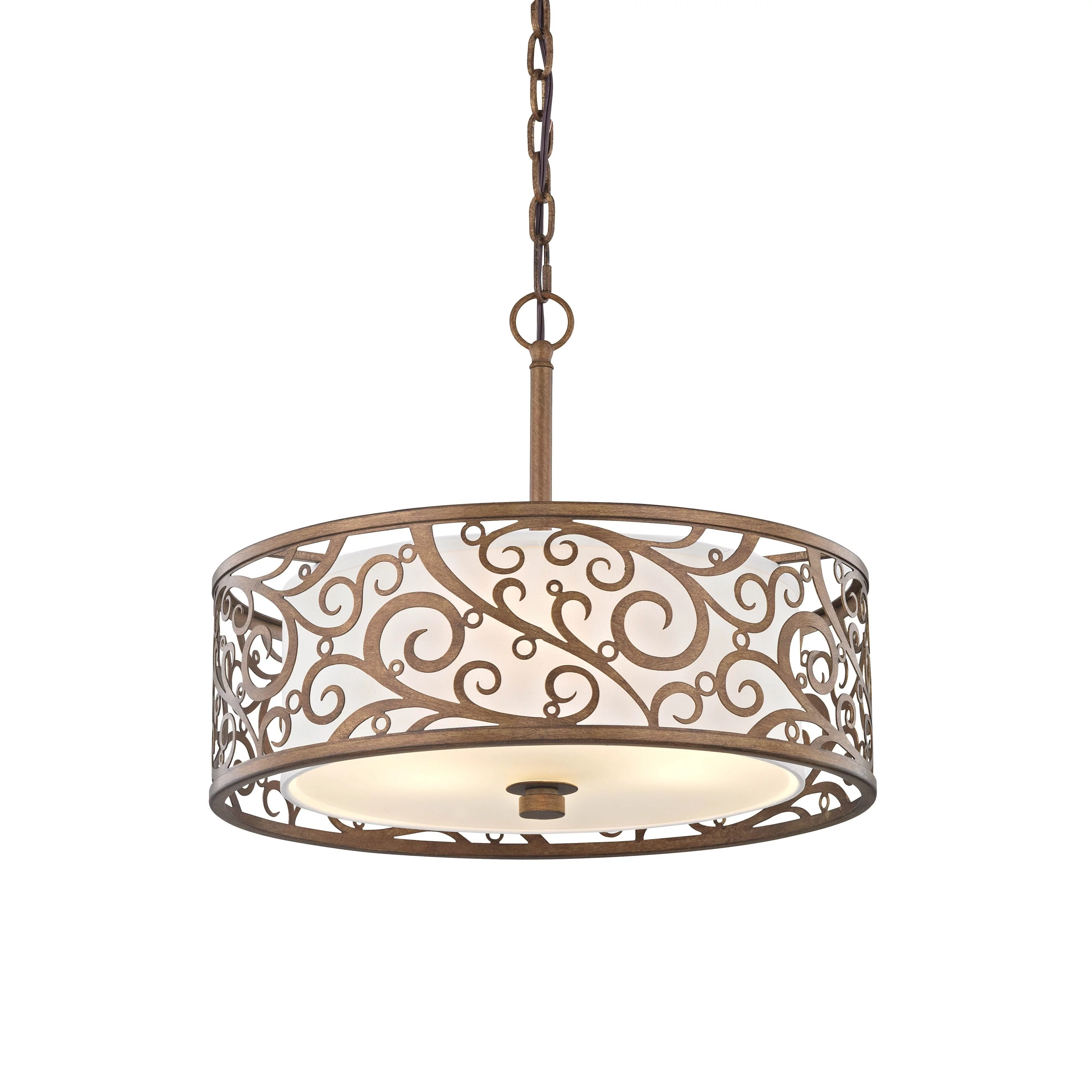 Home Decorators Collection Carousel 3-Light Burnished Gold Pendant Frosted Glass