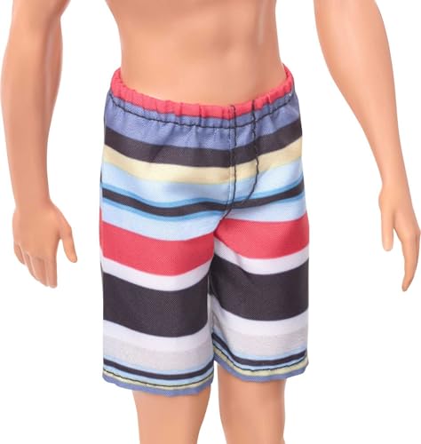 Barbie Ken Fashion Doll, Beach-Themed Wearing Striped Swimsuit