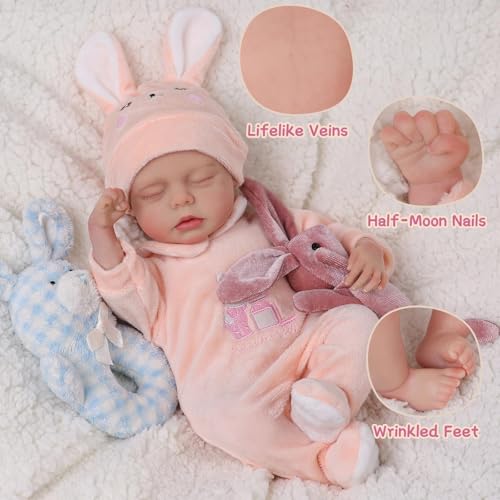 BABESIDE 12 Inch Lifelike Reborn Baby Dolls Silicone Full Body, Realistic Baby Doll Sweet Sleeping Soft Vinyl Real Life Baby Dolls Cute Girl with Toy Accessories Gift Set for Kids Age 3+