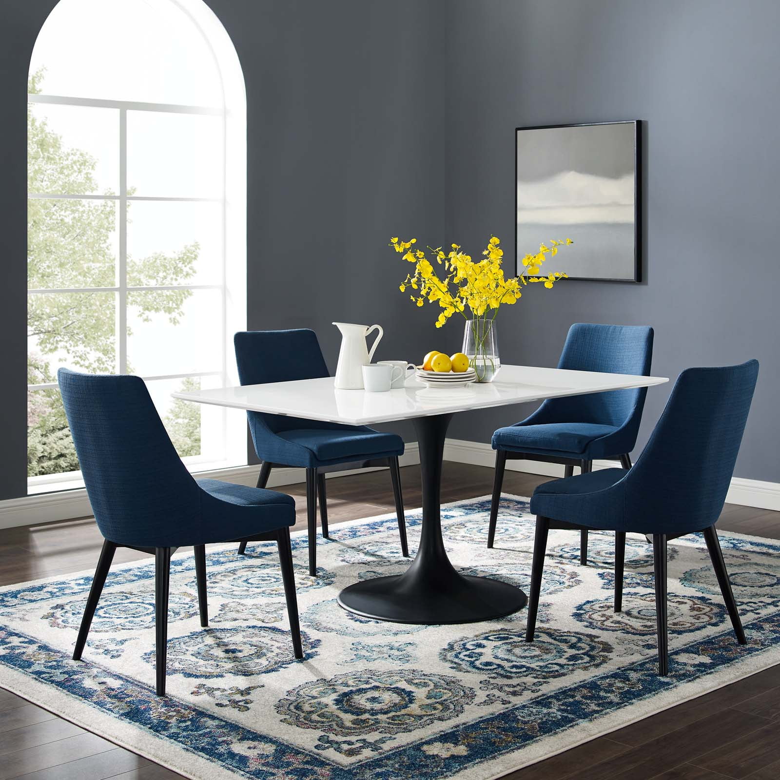 Contemporary Modern Urban Designer Kitchen Room Rectangle Dining Table, Wood Metal Steel, Black White