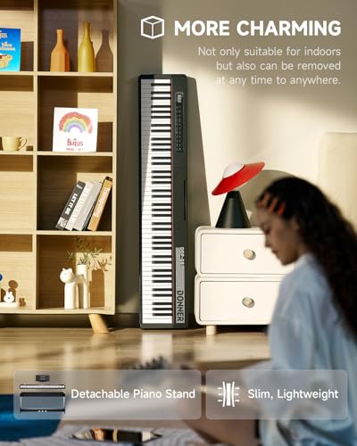 Donner Digital Piano Keyboard Velocity-Sensitive 88 Keys with Removable Piano Stand, Compact Beginner Home Electric Piano with Split Mode, LCD Screen, and Triple Pedal DEP-08