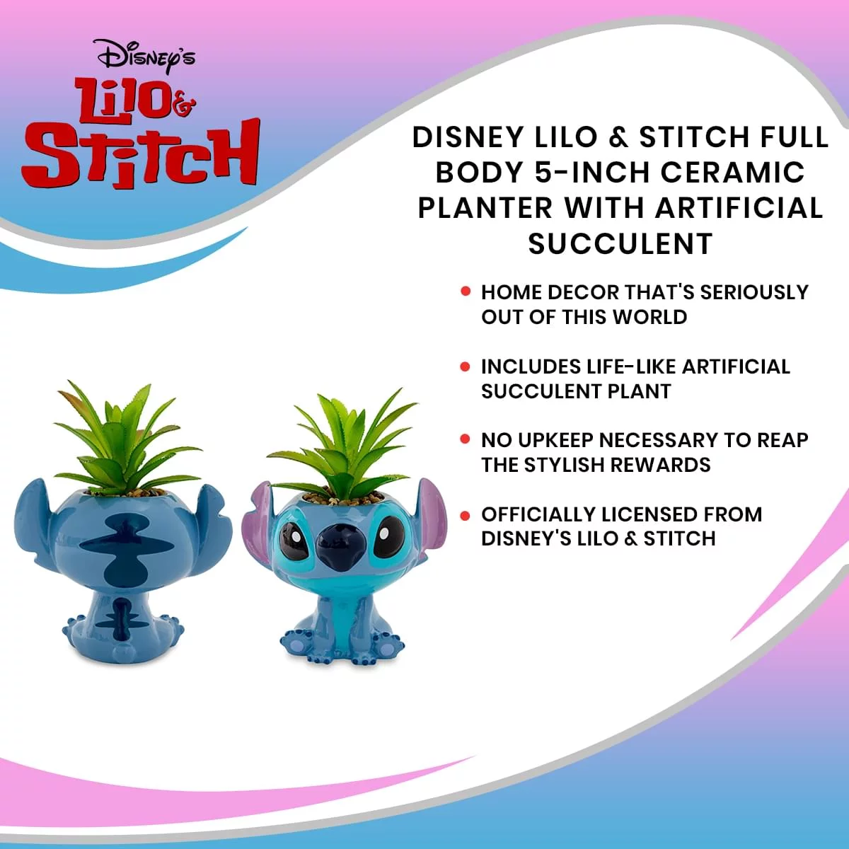 Disney Lilo & Stitch Full Body 5-Inch Ceramic Planter with Artificial Succulent