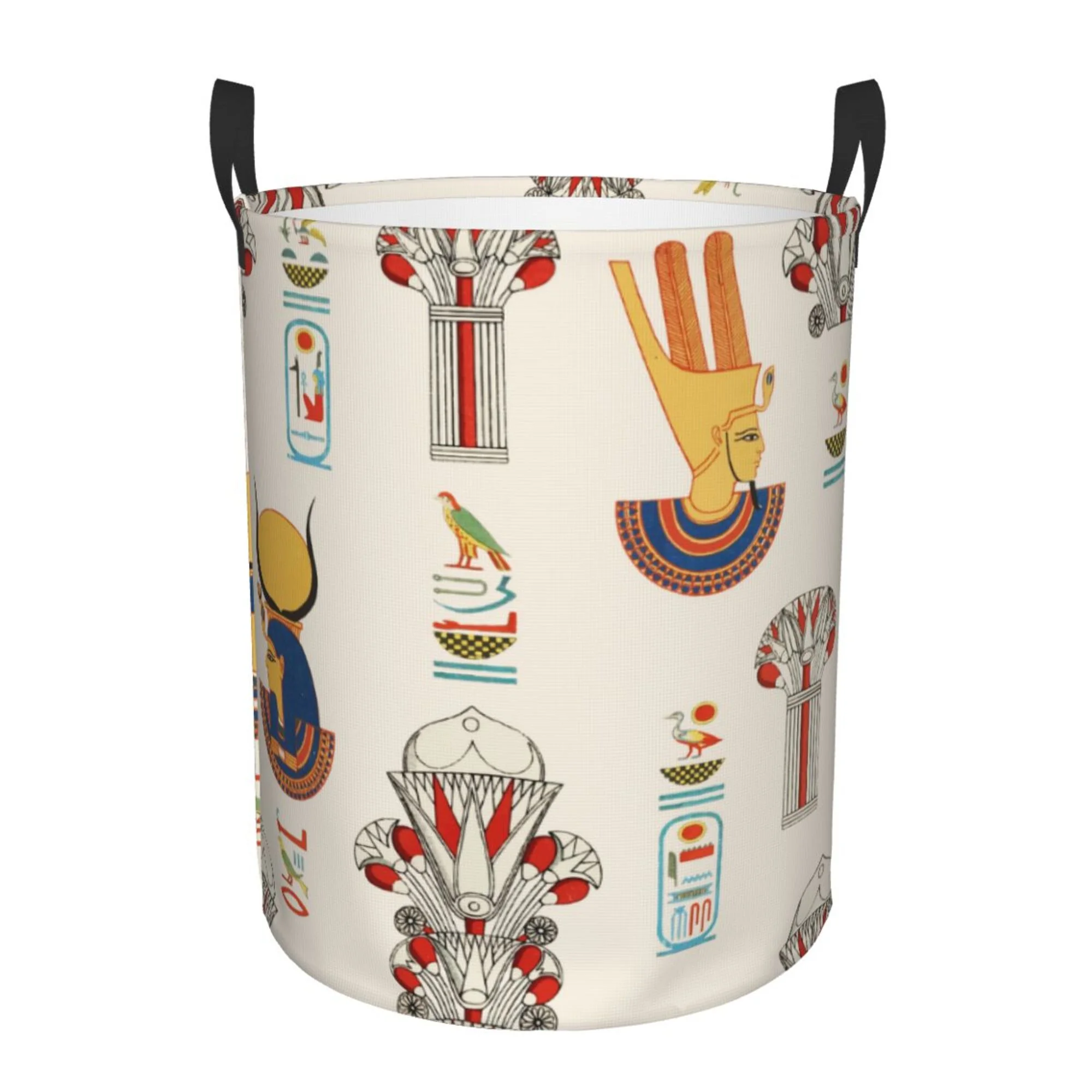 TEQUAN Waterproof Laundry Hampers, Ancient Egyptian Elements Decoration Pattern Clothes Storage Basket with Handle (S)