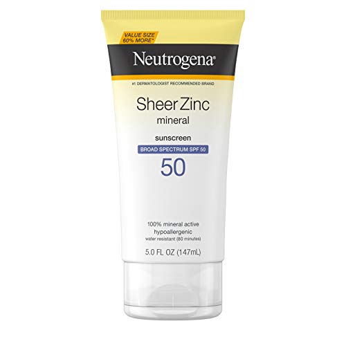 Neutrogena Sheer Zinc Oxide Dry-Touch Sunscreen Lotion with Broad Spectrum SPF 50, Water-Resistant, Hypoallergenic & Non-Greasy Mineral Sunscreen, 3 fl. oz