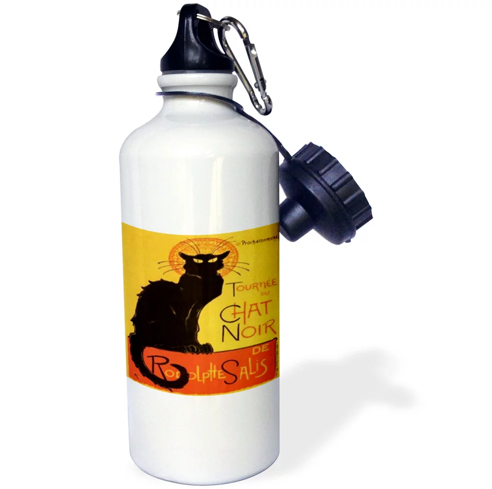 3dRose Le Chat Noir - advertising, art nouveau, black cat, cat, cats, chat noir, le chat, Sports Water Bottle, 21oz