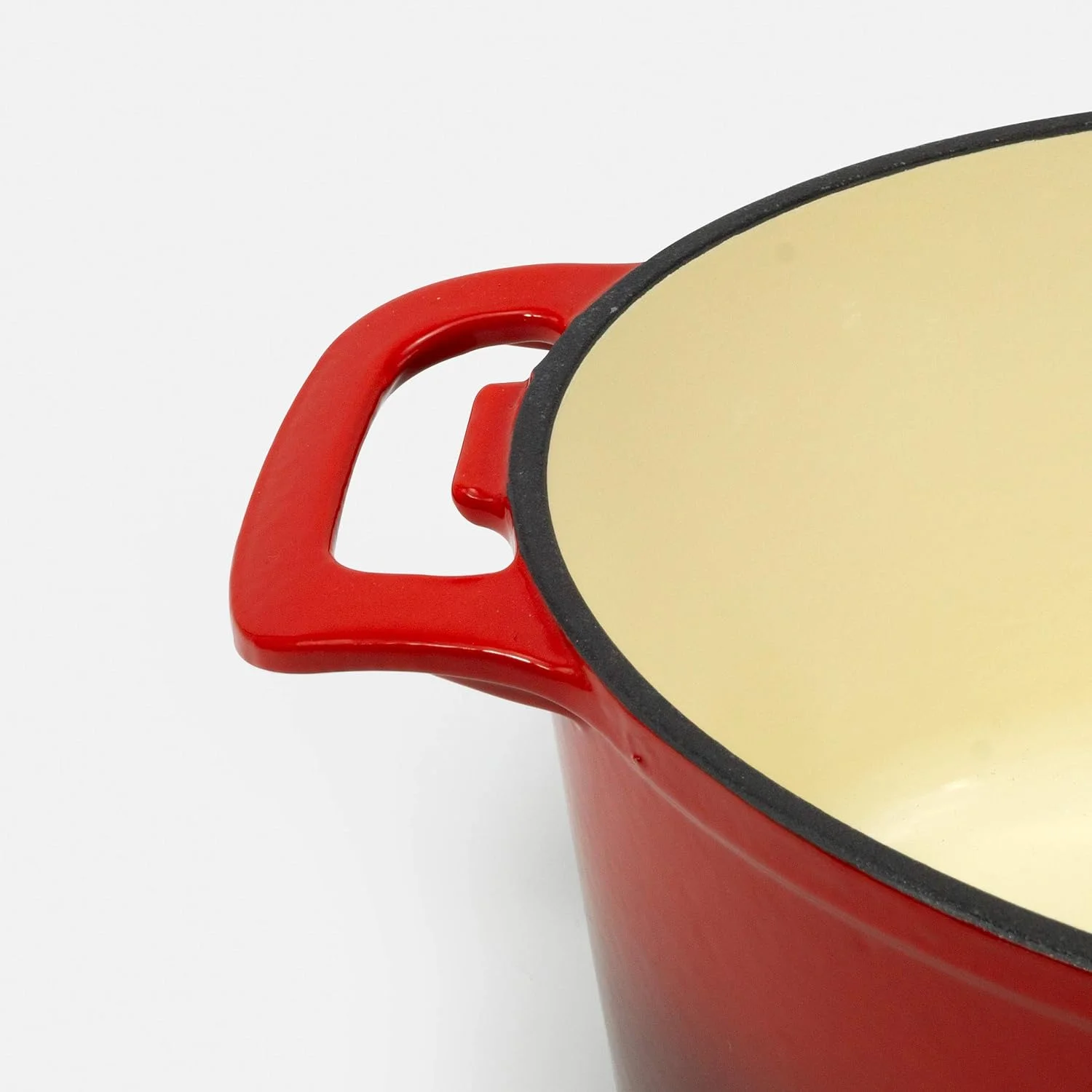 6 Qt Cast Iron Artisan Casserole Pan W/Red Enamel Coating, Oven And Stove Top Safe, Versatile For All Dishes