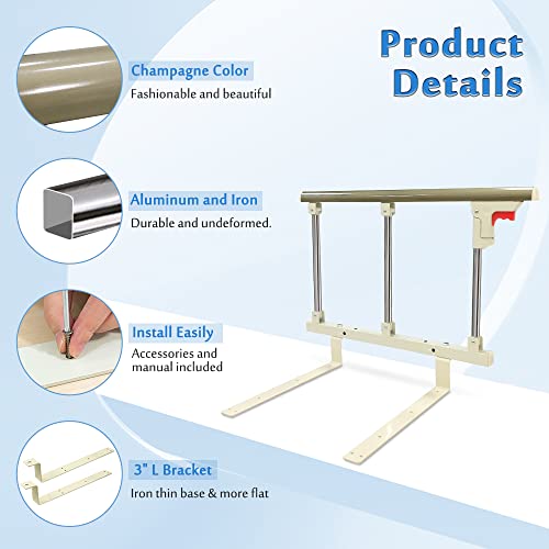 Bed Rails for Elderly Adults Safety Side Guard Rail Bed Assist Railing Bedside Handle Medical Bed Cane for Seniors Collapsible Hospital Half Bedrails Slides Under Mattress Bed Fall Protector Bar