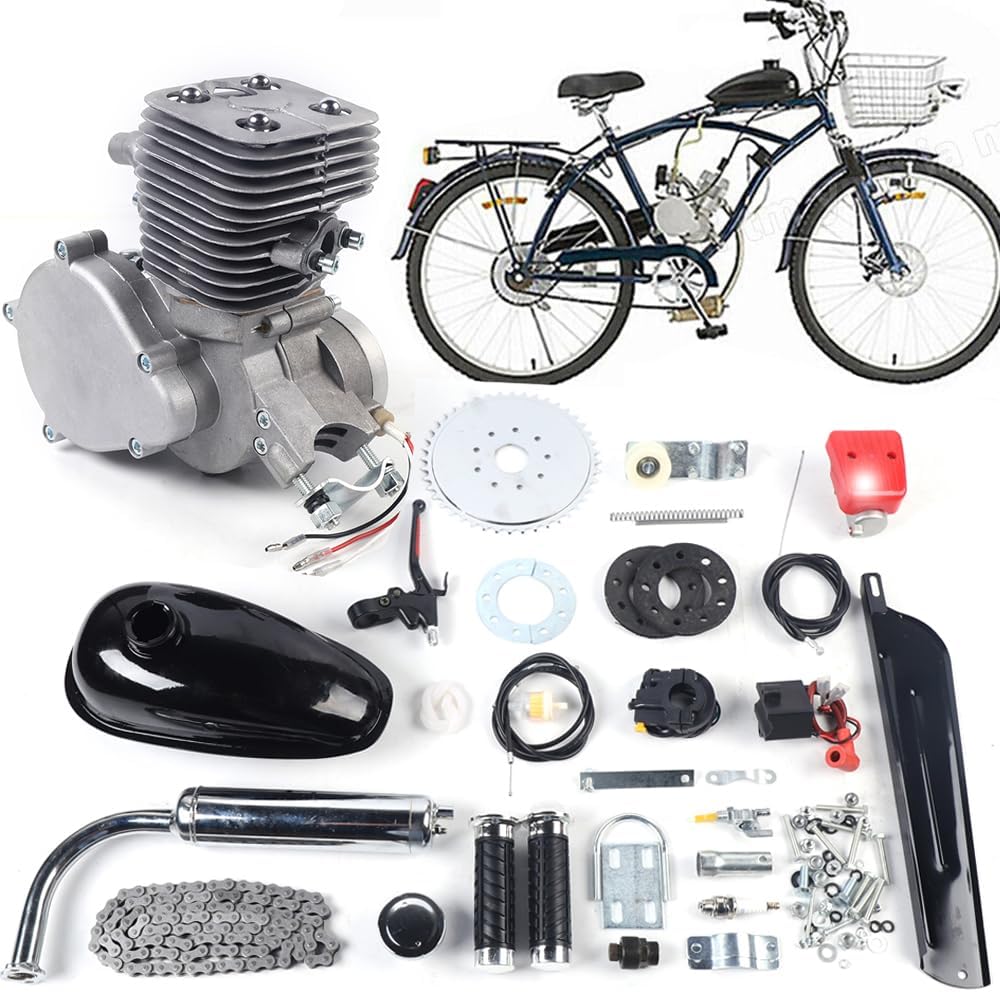 Bicycle Motor Kit,100cc 2 Stroke Motorized Bicycle Engine Kit, Motorized Bicycle Engine Kit with Air-Cooling, Bike Motor Kit Fit for 26