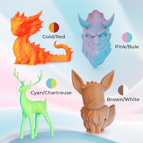 AMOLEN Silk PLA 3D Printer Filament Bundle, Shiny Dual Color Filament 1.75mm Pack, Multi Color Change 3D Printing Filament for Most FDM 3D Printer, 4 Spools 200g Each