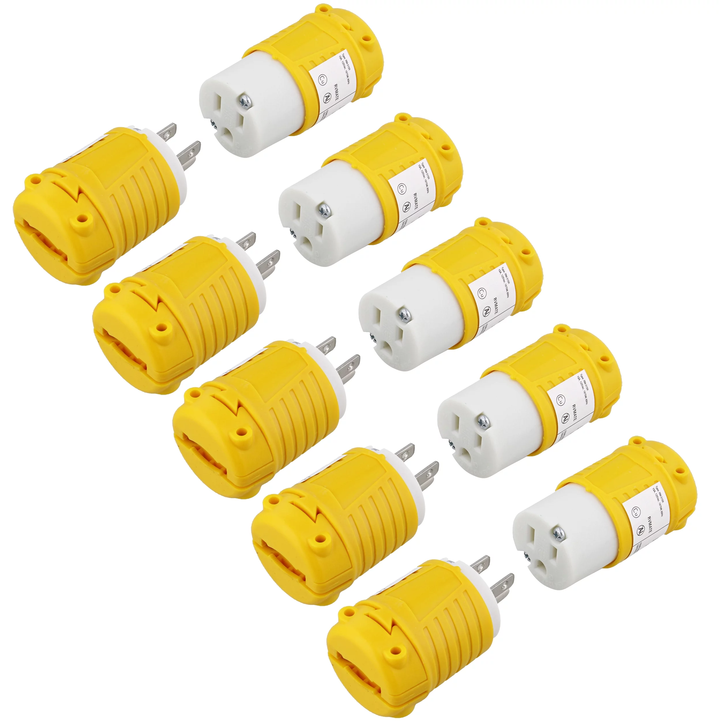BISupply Electrical Plug Replacement - 125V 15 Amp Female and Male Plug End 5pk