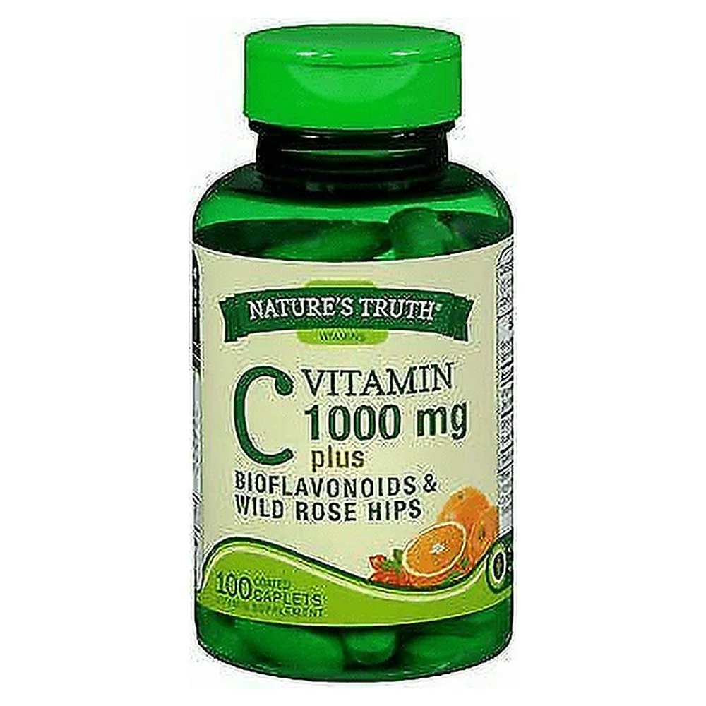 Nature's Truth Vitamin C 1000 mg plus Bioflavonoids & Wild Rose Hips Coated Caplets - 100 ct, Pack of 3