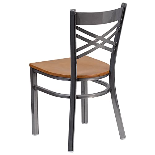 Flash Furniture HERCULES Series Clear Coated ''X'' Back Metal Restaurant Chair - Cherry Wood Seat