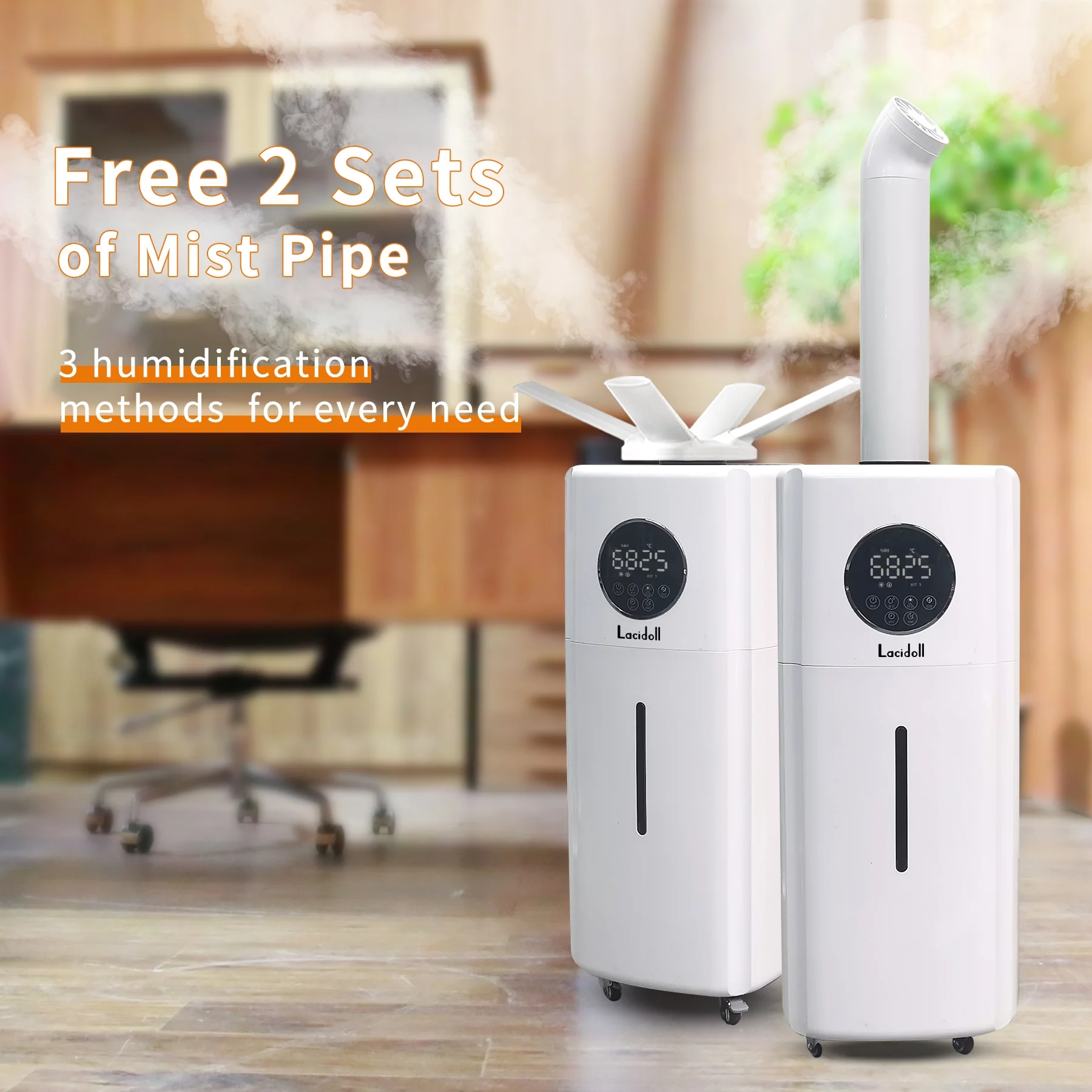 Large Humidifiers Whole-House Style Industrial Humidifier 2000 sq.ft, 5.5Gal Plant Humidifier Cool Mist Top Fill Humidifier 21L 2000ML/H Dual 360 Nozzles 3