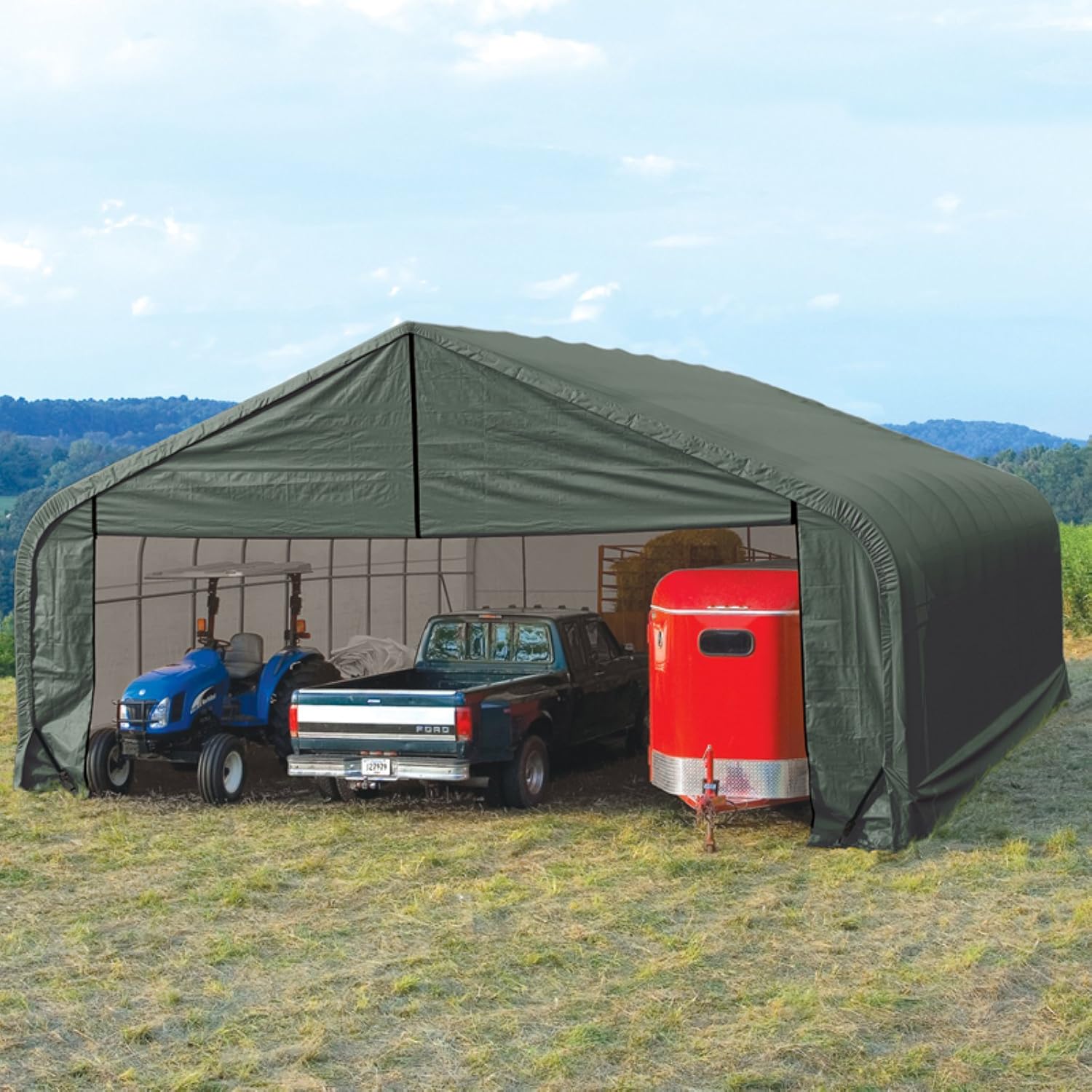 ShelterLogic Peak Style 30ft.W Garage/Storage Shelter - Gray, 20ft.L x 30ft.W x 16ft.H, 2 3/8in. Frame, Model Number 86043