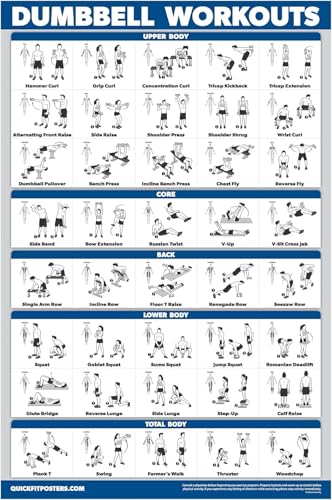 Palace Learning Dumbbell Workout Exercise Poster - Free Weight Body Building Guide | Home Gym Chart - LAMINATED, 18