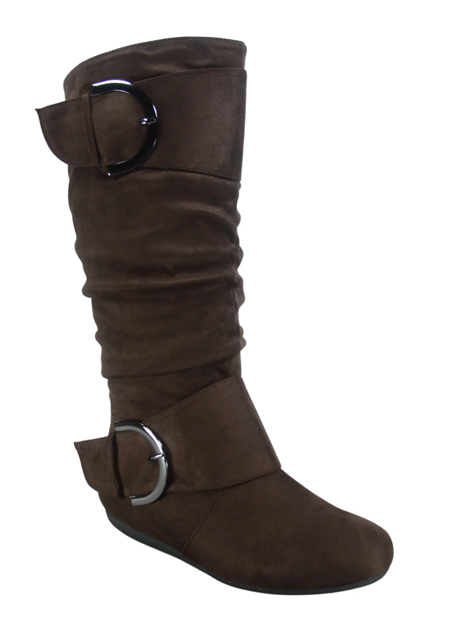 Women's Casual Flat Heel Side Zip Wide Calf Knee High Mid-Calf Boots Shoes ( Brown, 7.5)