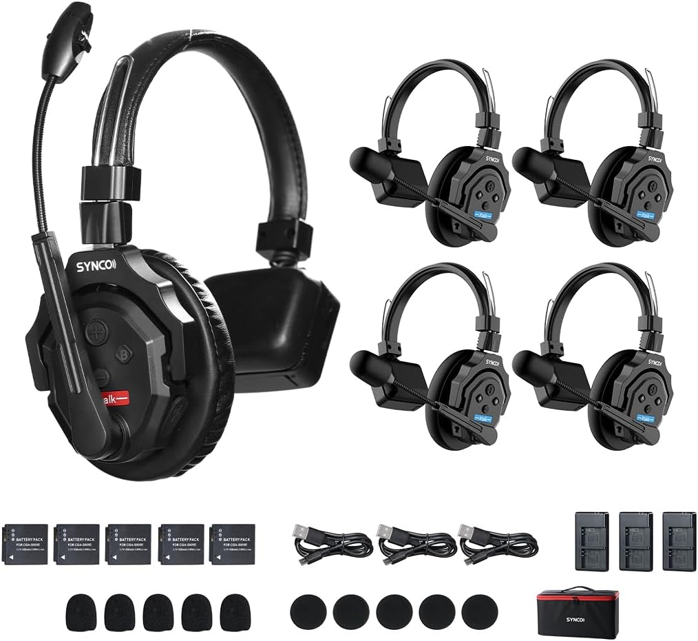 SYNCO XTalk X5 2.4GHz Wireless Headset Intercom System Random Master Device Design for Movie Shoot Live Show Stage Performance (5PCS)