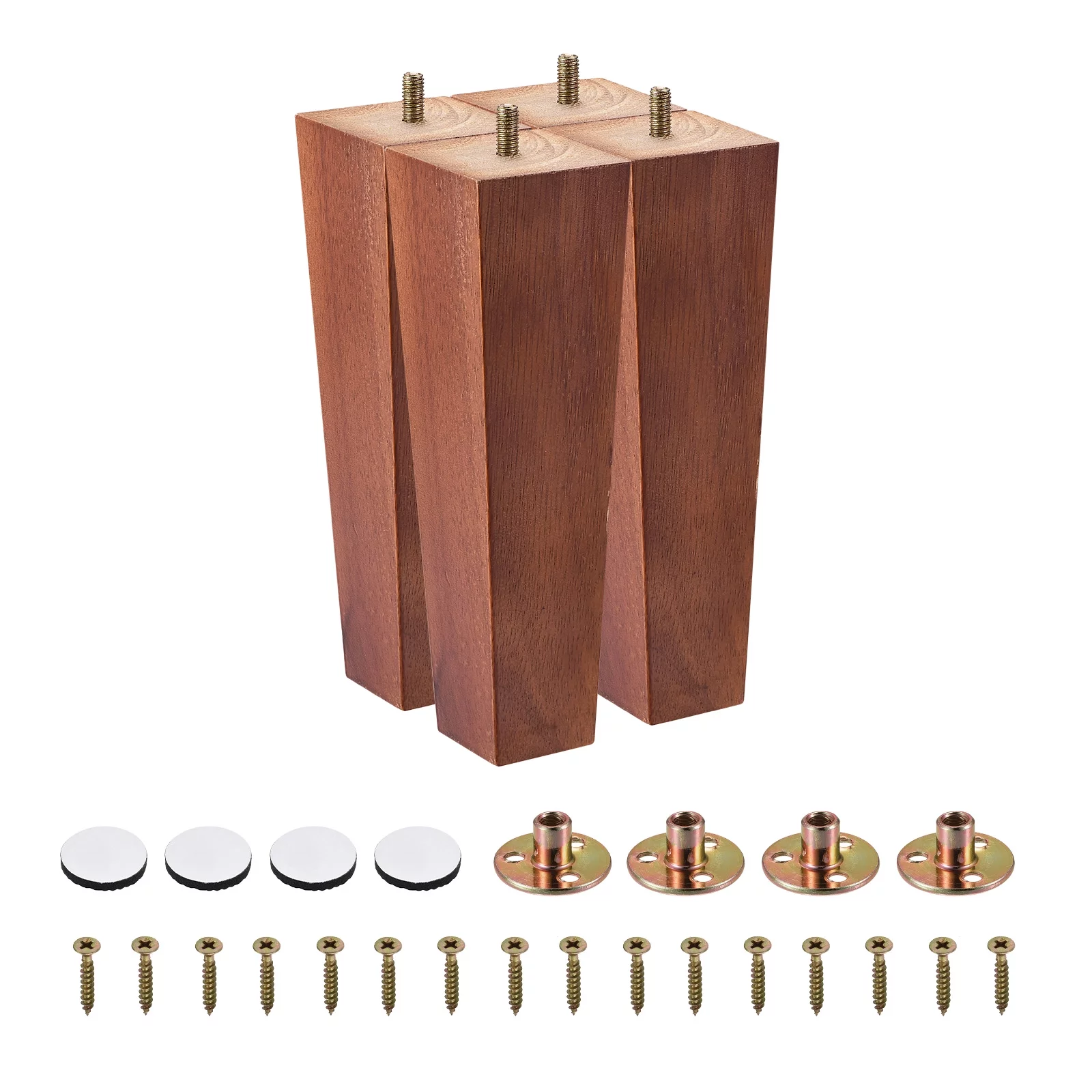 Uxcell Furniture Legs 8 Inch(200mm) Set of 4 Square Solid Wood Couch Legs, with Accessories, Brown