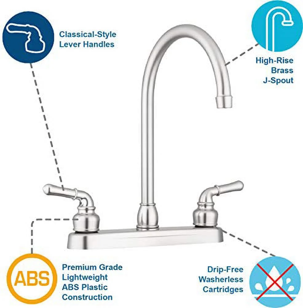 Lynden Kitchen Faucet by Pacific Bay - Features a Classically Arced Spout and Traditional Two-Lever Operation – Metallic Satin Nickel Plating Over ABS Plastic