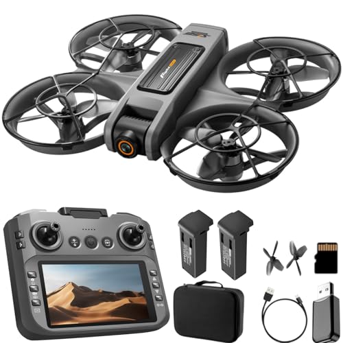 RC Drone With Screen On Controller (4.92in), UHD Dual Camera, Brushless Motor, Optical Flow Hovering, 360° Propeller Guard, 6-Axis Gyro, Headless Mode, One-Key Takeoff/Landing, 3-Speed Adjustable, 50X Zoom, Gesture Control, Trajectory Flight, Night L