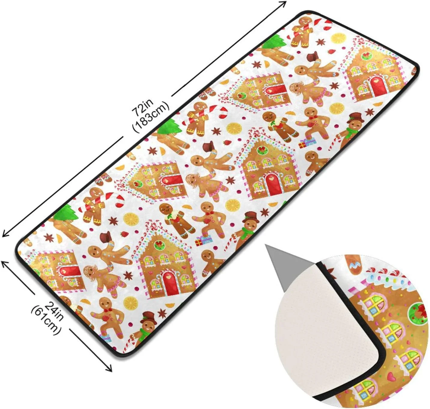 SKYSONIC 2X6 Feet Christmas Gingerbread Man Girl Runner Rug with Rubber Backing, Cookies Sweet House Spices Non Slip Entryway Rug Runner Washable Soft Area Rug Carpet for Hallway Bedroom Kitchen Decor