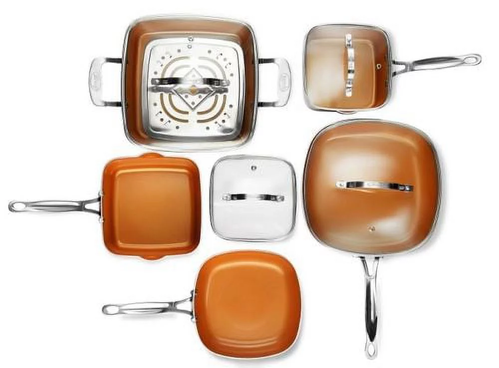 Gotham Steel Pots and Pans Set, 10 Piece Square Design with Ultra Nonstick Ceramic Coating, Includes Skillets, Sauce Pan, Stock Pot, Stainless Steel Steamer, Dishwasher Safe, Graphite