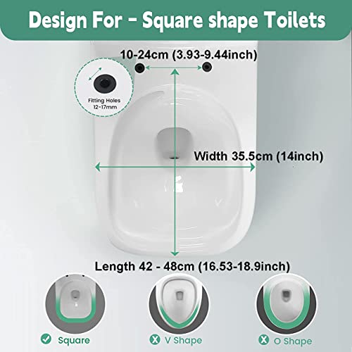 Soft Close Toilet Seat, Toilet seat, White Square Toilet Seat with Top Fix Adjustable Hinges, Toilet Seat Quick Release Rectangular,03b