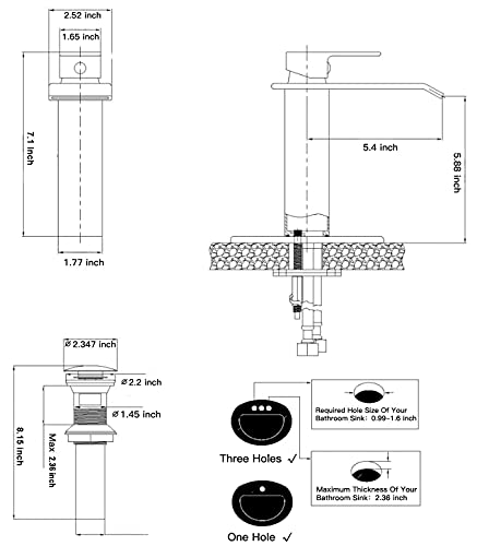 White Gold Faucet Bathroom Vessel Sink Golden Waterfall Spout Faucet Single Handle Bowl Sink Faucet Modern Single Hole Basin Vanity Tall Bathroom Sink Faucet with Pop Up Drain Stopper Supply Hose