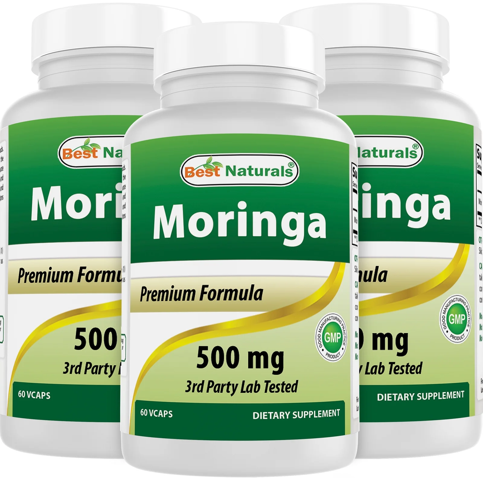3 Pack Best Naturals Moringa 500 mg 60 Vegetarian Capsules