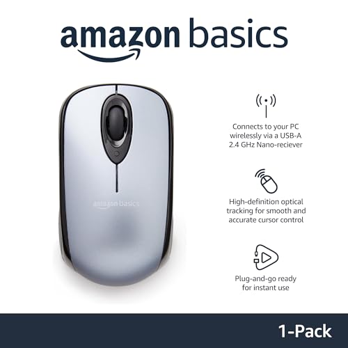 Amazon Basics 2.4 Ghz Wireless Optical Computer Mouse with USB Nano Receiver, Black