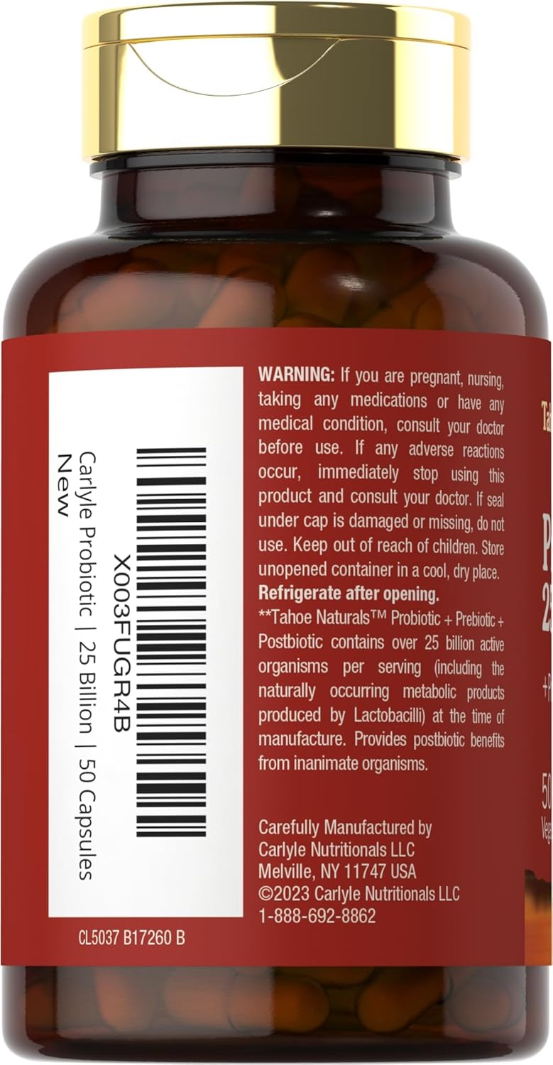Carlyle Prebiotic, Probiotic & Postbiotic | 25 Billion CFU | 50 Powder Pills | Men and Women's Digestive Health | Vegetarian and non-GMO Supplement