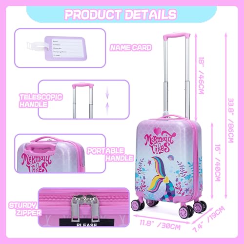 Kid’s Luggage Set 2 Piece Suitcase Set 16’’ Hardside Luggage with Spinner Wheels Girls Boys Carry on Toddler Luggage Travel Rolling Luggage Carry on Luggage Airline Approved Football