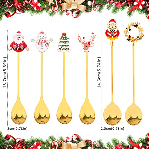 6 Pcs Stainless Steel Coffee Spoons with Reindeer, Santa, Christmas Tree, Snowman Designs for Dessert, Ice Cream Sundae