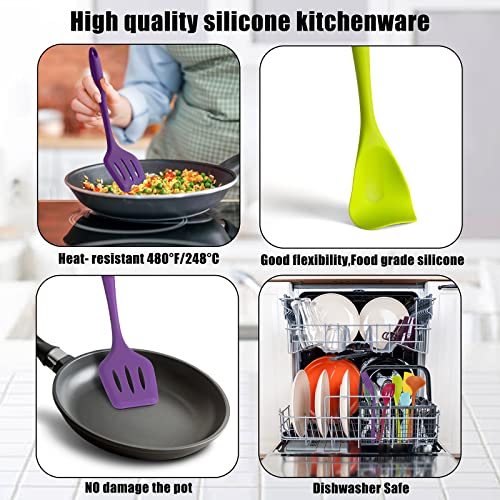 KAY RUK Kitchen Silicone Utensil Set,10Pcs Silicone Cooking Utensils Set,Food Grade Safety Silicone Utensils,480℉Heat Resistant Kitchen Tools,Seamless Easy to Clean, Non Stick Utensils(Multicolor)
